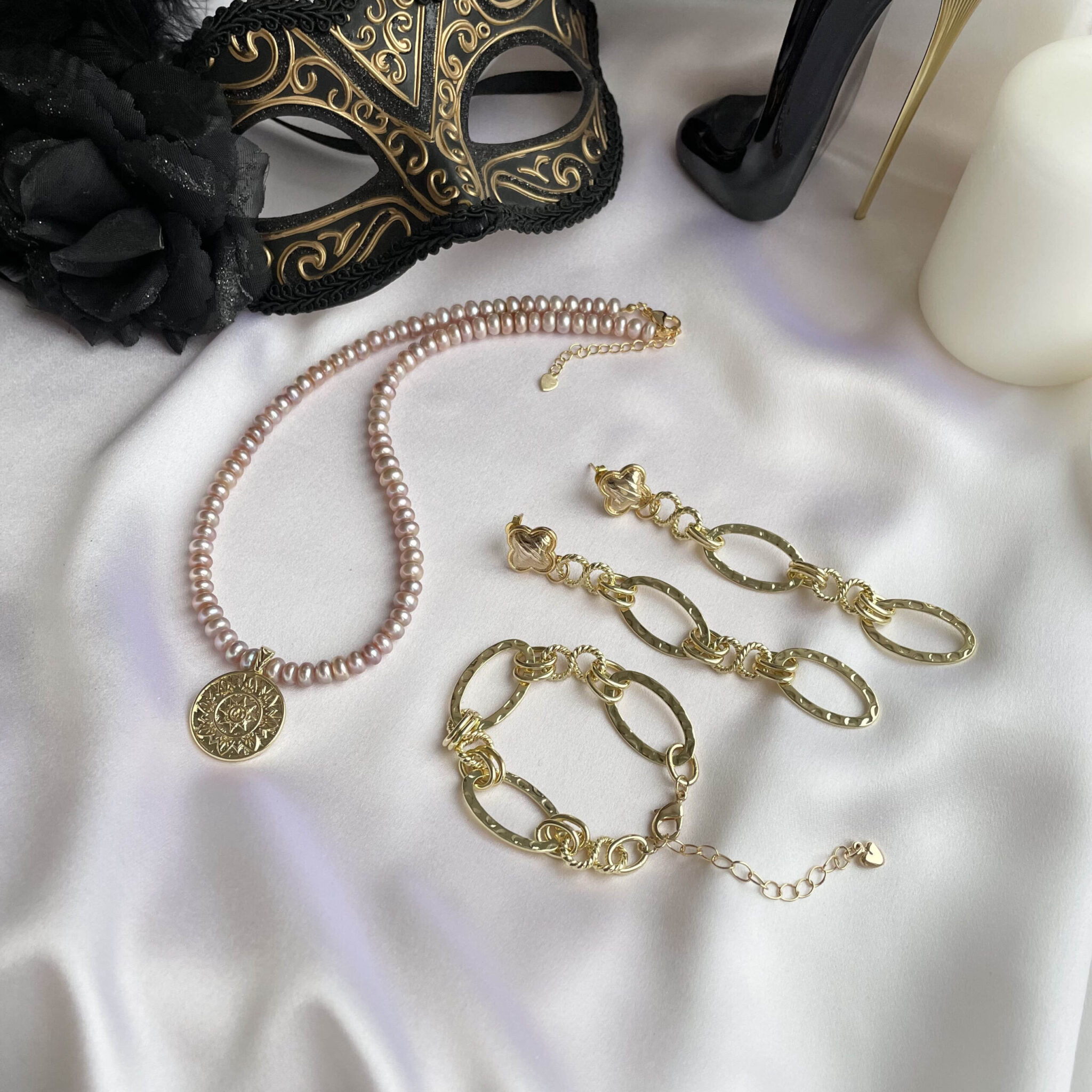 Комплект из розового жемчуга и перламутра Virossa Jewelry