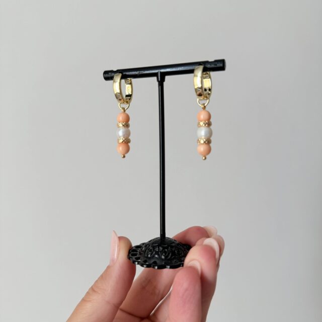 Серьги из коралла, розового кварца и жемчуга — изображение 3