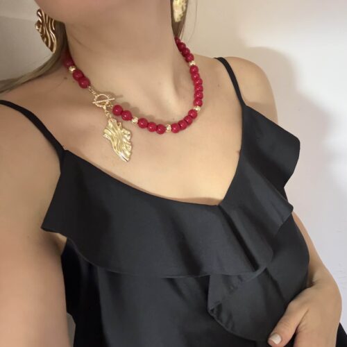 Комплект колье и серьги "Малиновый щербет"