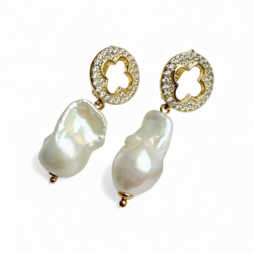 Серьги с фианитами и барочным жемчугом