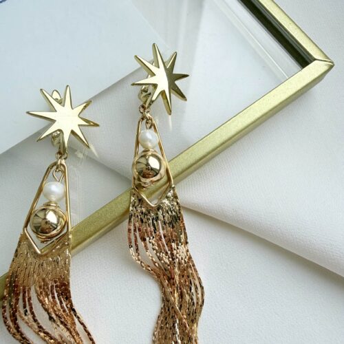 Удлиненные серьги-звезды с жемчугом